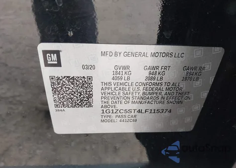 2020 Chevrolet Malibu Fwd 1Fl from USA, damaged, VIN 1G1ZC5ST4LF115374